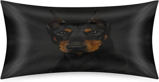 Doberman Dog Silky Satin Pillowcase for Hair & Skin, Bed Pillow Cases with Hidden Zipper Soft Breathable Pillow Covers for Sleeping King Size, 20x40in