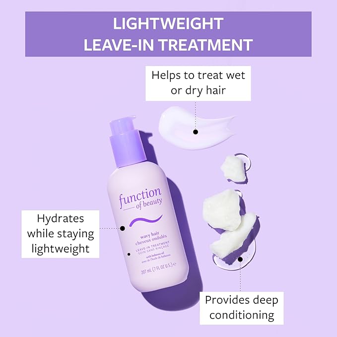 Function of Beauty Wavy Leave In Hair Conditioner - Sulfate-Free Leave In Conditioner Treatment for Natural Wavy Texture - Lightweight, Anti-Frizz, Strengthening & Hydrating - Hair Care Products