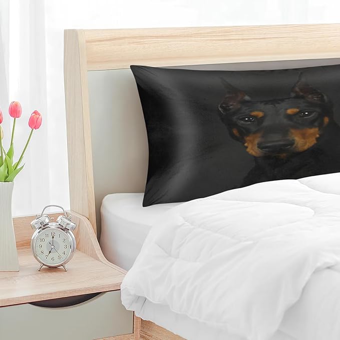 Doberman Dog Silky Satin Pillowcase for Hair & Skin, Bed Pillow Cases with Hidden Zipper Soft Breathable Pillow Covers for Sleeping King Size, 20x40in