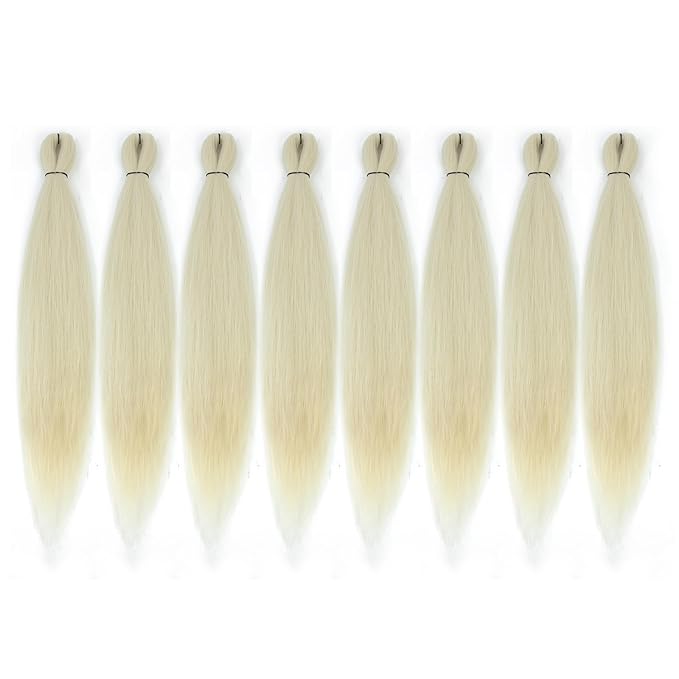 Pre-stretched Braiding Hair - 24 Inch 8 Packs Off-White Long Braiding Hair For Twist or Box Braids, Yaki Texture Hot Water Setting Synthetic Braiding Hair Extensions (24 Inch, #613-8P)