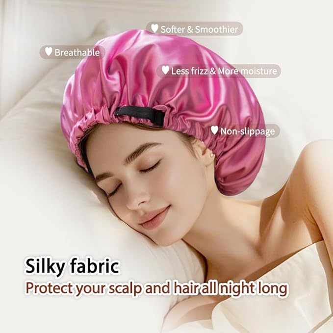 Silk Bonnet for Sleeping Women,Adjustable Satin Bonnet for Women Curly Natural Hair,Double Layer Anti Frizz Soft Sleep Cap.