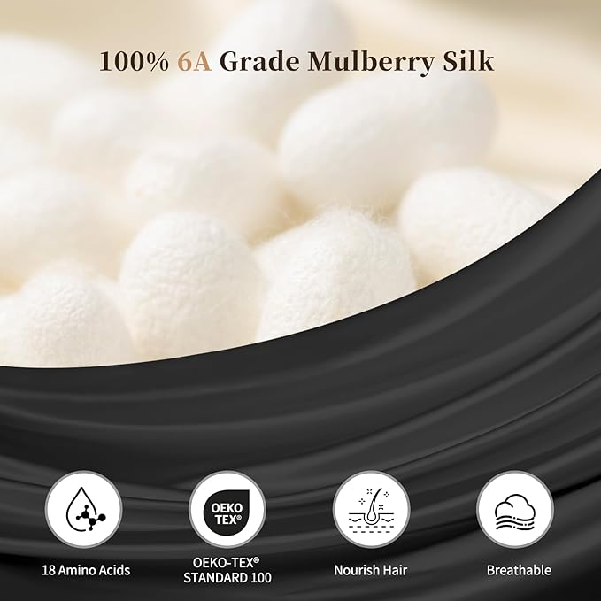 THXSILK 100% Mulberry Silk Bonnet for Sleeping Women, Silk Bonnet with Elastic Band, Hair Wrap Cap for Women Curly Hair, Black