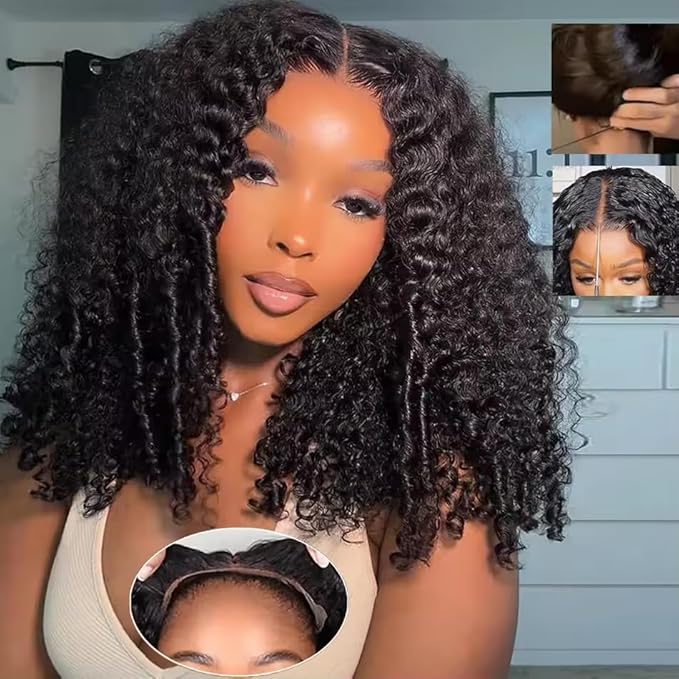 VIPbeauty Burmese Curly Half Wig Human Hair 200 Density 3 In 1 Seamless Flip Over Glueless Wear and Go Beginner Friendly 14A Brazilian Virgin Burmese Curly Wig Human Hair Drawstring Headband 16 Inch