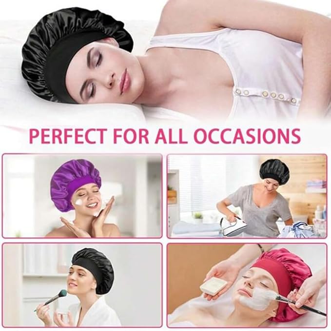 Custom Silk Bonnet for Women - Personalized Name Logo Satin Bonnet Hair Wrap for Sleeping Band Sleep Night Head Cover for Curly Braid Fine Black