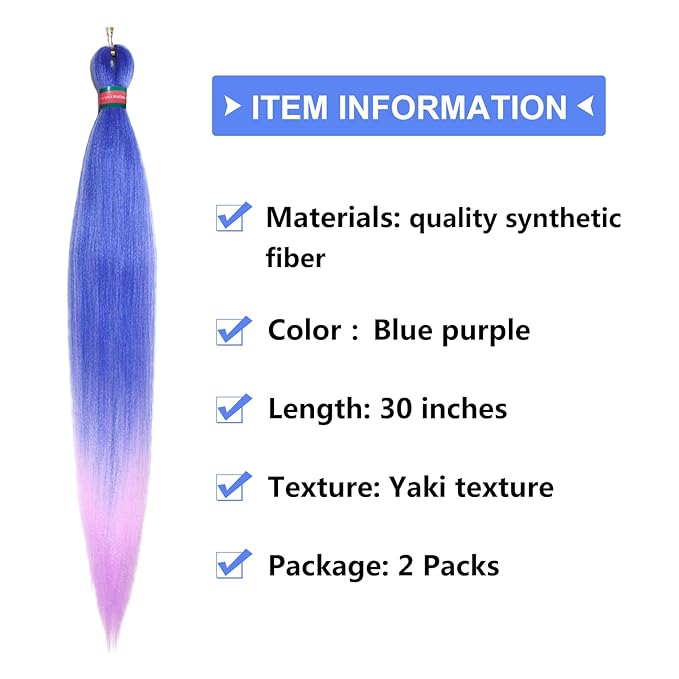Ombre Blue Light Purple Pre stretched Braiding Hair 2 Packs Pre feathered Braid Hair Extensions 30 Inches Hair Braids