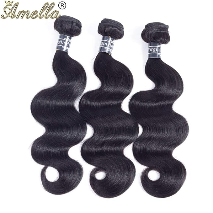 Amella Hair 8A Brazilian Body Wave Virgin Hair 3 Bundles 10 12 14 inch 100% Unprocessed Virgin Human Hair Weave Bundles Natural Black Remy Hair