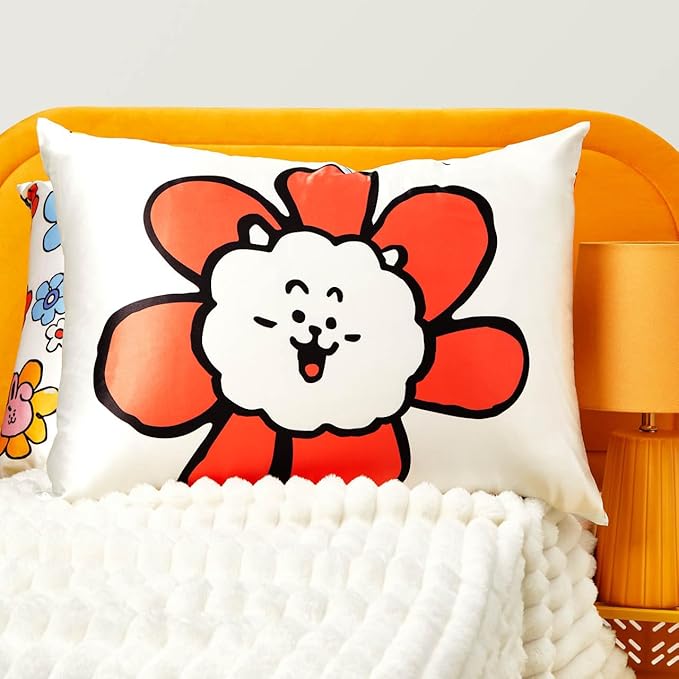 Kitsch x BT21 Satin Pillowcase with Zipper – Better Than Silk Pillowcase, RJ Character & Funky Floral Print – Soft Cooling Toddler Bed Time Pillow Case for Hair & Skin – Queen/Standard 19x26