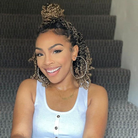 ZRQ 8 Inch Bomb Twist Braiding Hair 8 Packs Short Bohemian Hair for Passion Twists 12 Roots/Pack Ombre Blonde Pre-Twisted Passion Twist Crochet Braids Hair Extensions for Black Women T27#