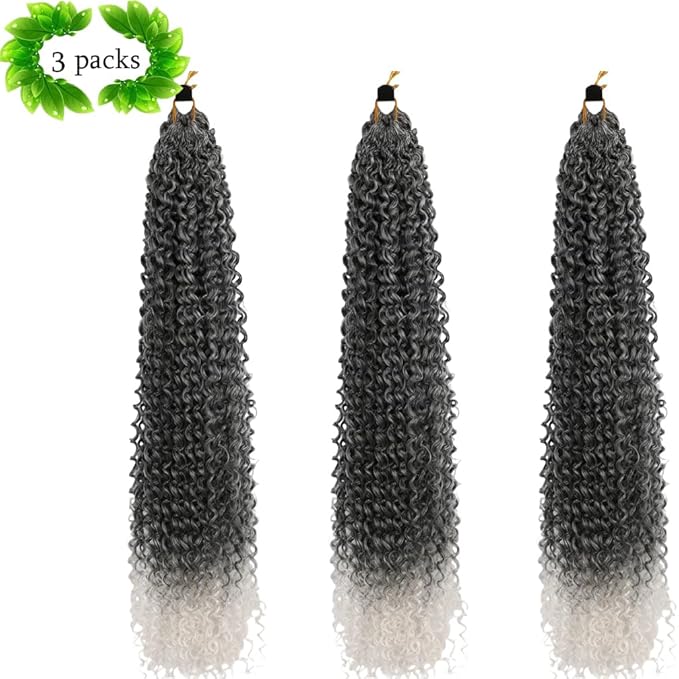 Curly Crochet Hair Extensions Black to White Ombre Passion Twist Braids 24Inch Long Curly Braiding Hair 3Packs Spring Crochet Braids Hair Extensions Goddess Box Braids for Black Women(24",1B60)
