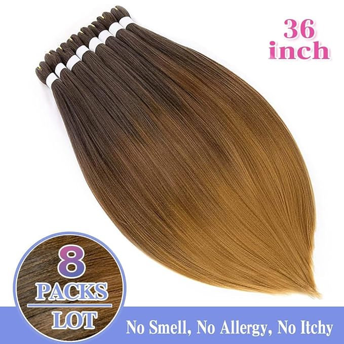 8 Pack Ombre Braiding Hair Pre Stretched - 36" 110G/Pack Premium Pre Stretched Braiding Hair Extensions, Professional Itch Free Perm Yaki Prestretched Hair(1B/30/27)
