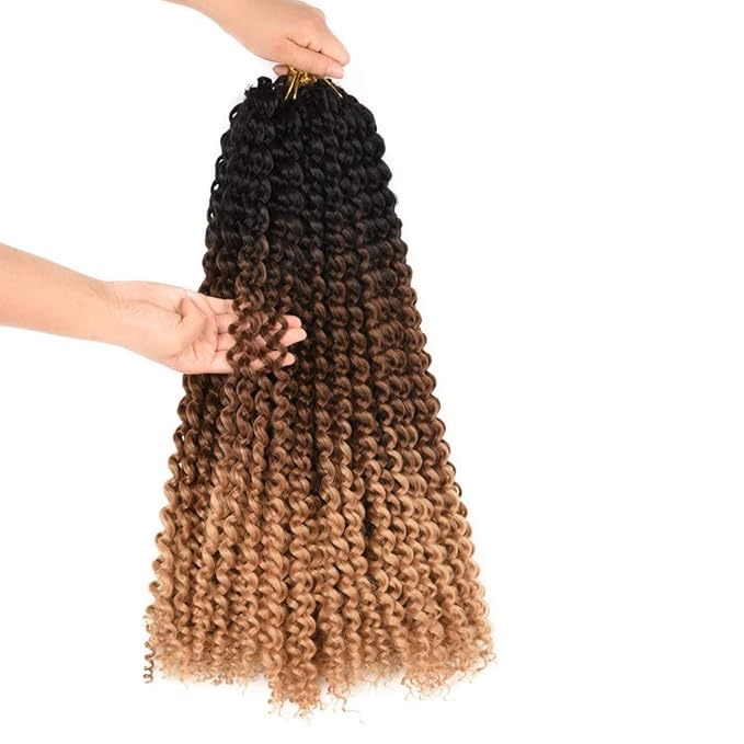 7 Packs Passion Twist Hair Braids 18 Inch Water Wave Synthetic Hair for Passion Twist Crochet Braiding Hair Goddess Locs Long Bohemian Curly (18inch, Ombre brown blonde)