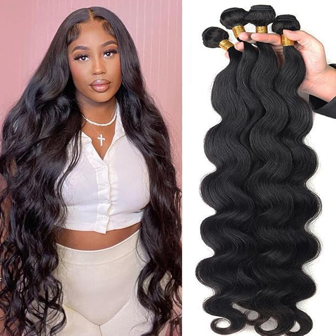 Body Wave Bundles 12A Grade Human Hair Bundles(18 20 22 24 Inch)100% Unprocessed Brazilian Body Wave Human Hair 4 Bundles Hair Extensions for Black Women Natural Color