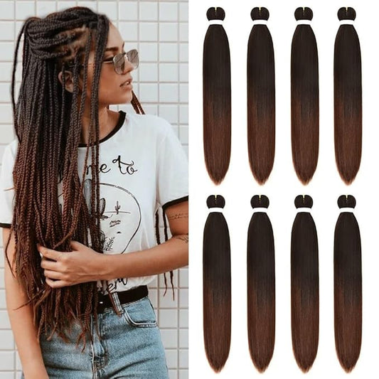 8 Pack Ombre Braiding Hair Pre Stretched - 30" 100G/Pack Premium Pre Stretched Braiding Hair Extensions, Professional Itch Yaki Texture Prestretched Hair(1B30)