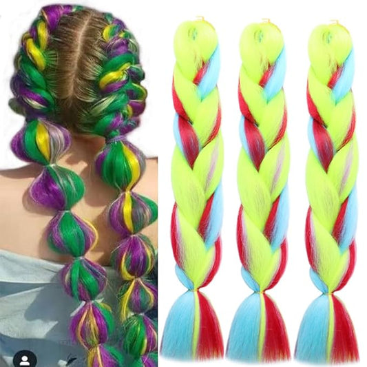Xiaofeng Colorful Ombre Braiding Hair Extensions 24 Inch 3 Packs High Temperature Jumbo Crochet Braiding Hair for Box Twist Braids (24 Inch (Pack of 3), Rainbow 10)