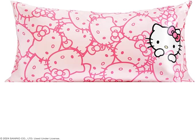 Kitsch x Hello Kitty Pillow Case – Pink Kitty Faces Toddler Bed Time Satin Pillowcase with Zipper – Soft Cooling Pillow Cover for Hair & Skin – Better Than Silk Pillowcase - King Size 19x36