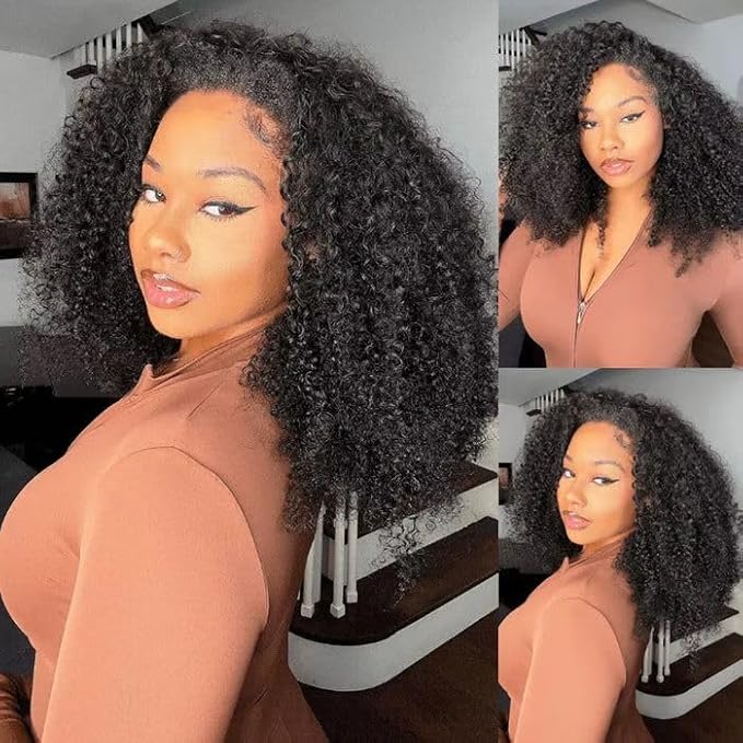 250% Density Half Wig Human Hair Glueless 3 in 1 With Drawstring Seamless Clip in Flip Over Kinky Curly 100% Real Human Hair No Synthetic Blend No Tangle No Shedding 18 Inch Triple Lifespan 3X