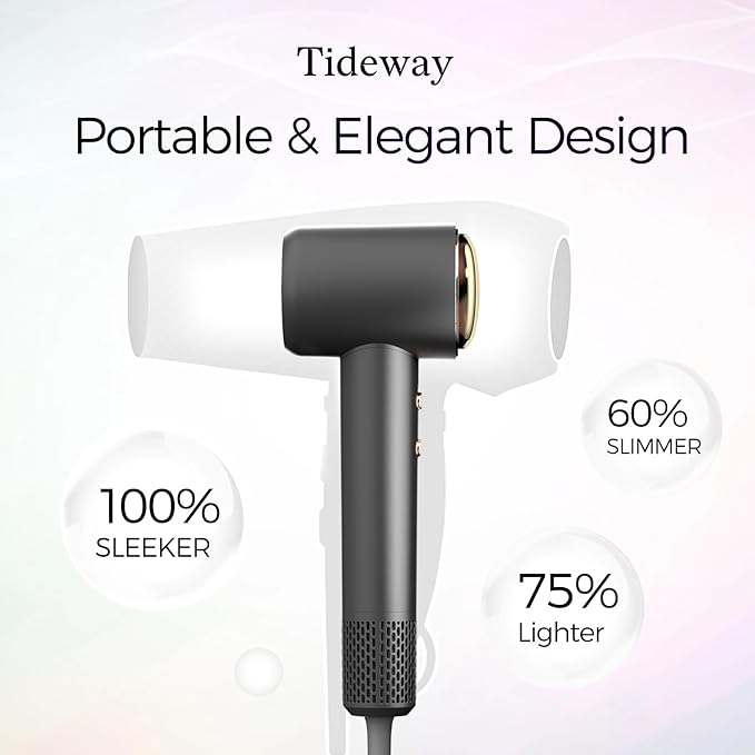 Tideway Hair Dryer, Blow Dryer with Diffuser High-Speed Plasma Ionic Low Noise for Fast Drying, Travel Hair Dryer for Women and Man, Curly/Wavy & Long/Thick Color-Treated Hair H11
