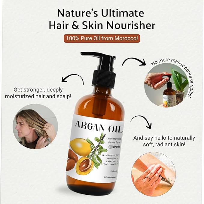 Argan Oil for Hair Growth Oil 1 Gallon (Aceite de Argan) - 100% Pure Cold Pressed Moroccan Oils - Suitable for Colored & Damaged Hair, Face, Body Oils, Nail & Scalp