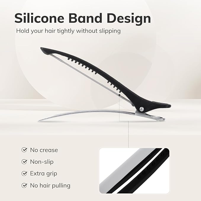 Sndyi Hair Sectioning Clips - Professional Non-Slip Duckbill and Roller Clips for Styling Sectioning, No Crease, 4.3", Black (12 Packs)