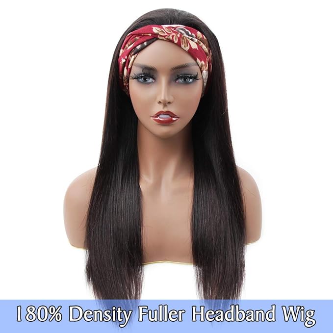 ISEE 10A Headband Wig Straight Human Hair Wigs for Black Women 180% Density Brazilian Virgin Hair Machine Made Headband Wig Non Lace Front Human Hair Wigs 22 inch