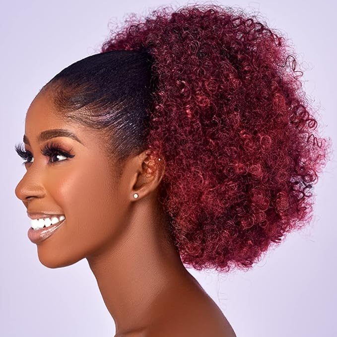 Afro Puff kinky curly Drawstring Ponytail Extension for Black Women Synthetic Short Afro Kinkys Curly Afro Bun Extension Hairpieces Updo Hair Extensions with Two Clips(1B) (18inch, TBUG#)