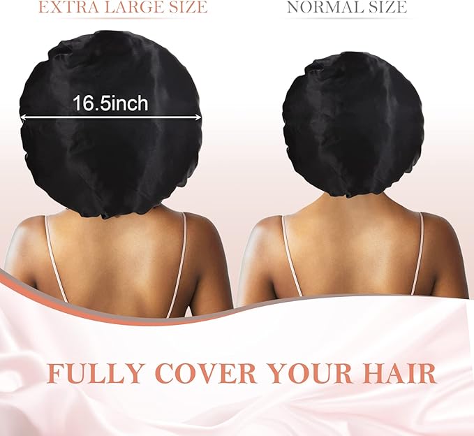 3Pcs Bonnets for Sleeping, Extra Satin Silk Bonnet for Sleeping Women with Tie Band for Curly Hair Jumbo Bonnet Braids