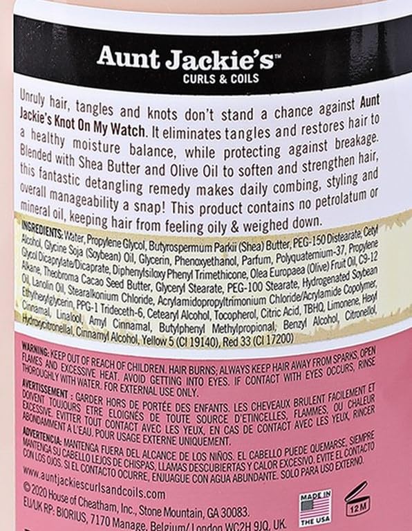 Aunt Jackie's Curls and Coils Knot On My Watch Instant Hair Detangling Therapy for Natural Curls, Coils and Waves, Enriched with shea Butter, 16 oz