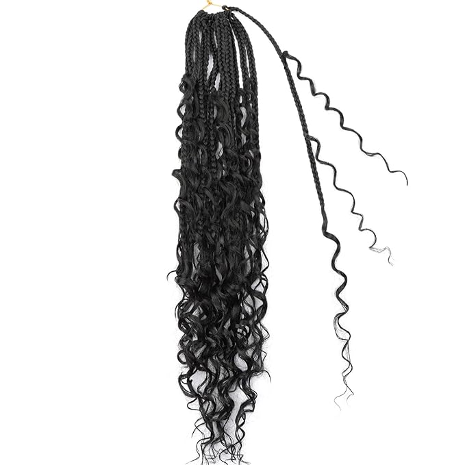 20 Inch Goddess Box Braids Crochet hair for Black Women 8 Packs 3X Boho Crochet Braids Curly Ends Synthetic Braiding Hair Extension 1B