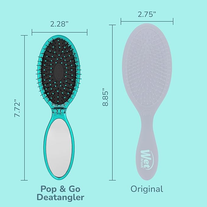 Wet Brush Pop Go Detangler, Blue Teal - Foldable, On-The-Go Design, Travel Brush, Ultrasoft IntelliFlex Bristles, Detangling Hairbrush, Built-In Mirror Handle, Wet & Dry, All Hair Types