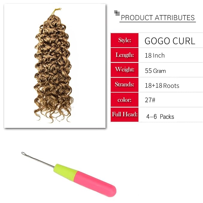 YXCHERISHAIR 8 Packs Curly Crochet Hair 18inch GoGo Curl Crochet hair for Women Deep Wave Braiding hair,Synthetic Bohemian Crochet Braid Water Wave Crochett hair Extensions(18inch,27#)