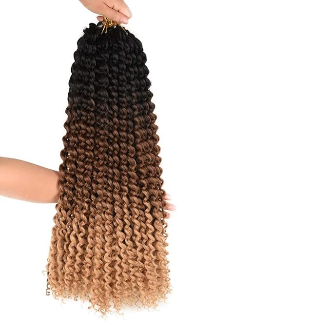 Ombre Passion Twist Hair Water Wave Long Bohemian Curly Crochet Braids For Bomb Twists Goddess Locs Synthetic Braiding Hair Extensions For Black Woman 6 Packs (18inch, Black-dark brown-light brown)