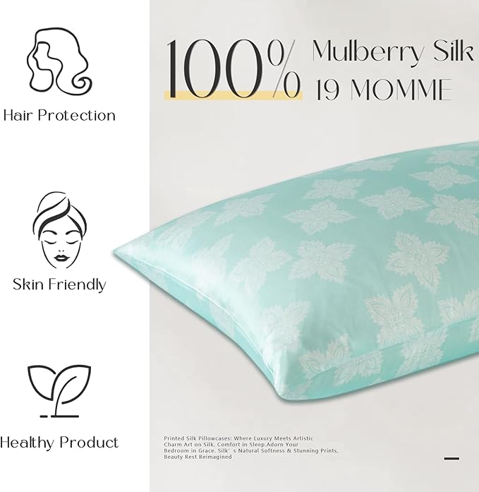 ZIMASILK 100% Pure Mulberry Silk Pillowcase for Hair and Skin Health, Soft and Smooth, Both Sides Premium Grade 6A Silk, 600 Thread Count, with Hidden Zipper, 1pc (Standard 20"x26", Mint Green)