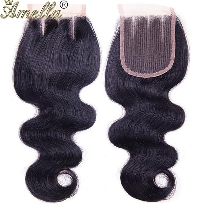 Amella Hair 100% Unprocessed Brazilian Body Wave Bundles with Closure (18 20 22 +18,Three Part) 8A Virgin Brazilian Hair Body Wave with Lace Closure Natural Black Color