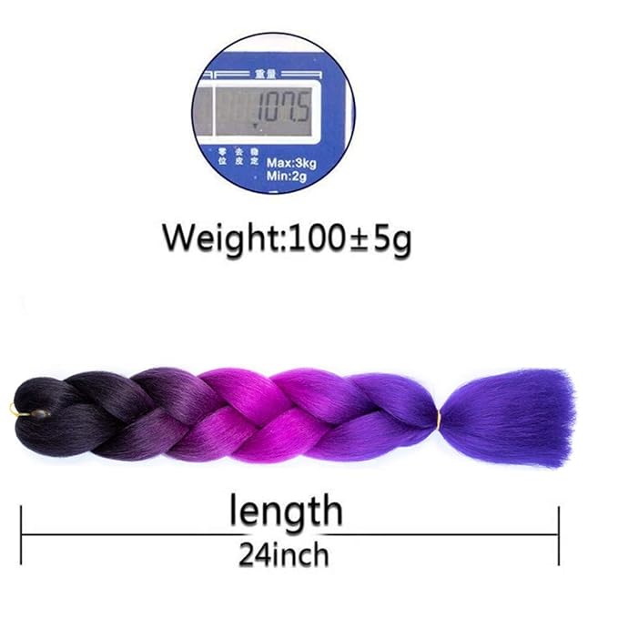 Xiaofeng Braiding Hair Extensions for Women 3 Packs 100g/Pack 24Inch High Temperature Ombre Jumbo Synthetic Braiding Hair for Twist Crochet Braids (24 Inch (Pack of 3), black-purple red-blue-3Pcs)