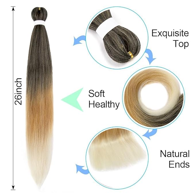 8 Pack Ombre Braiding Hair Pre Stretched - 26" 100G/Pack Premium Pre Stretched Braiding Hair Extensions, Professional Itch Free Perm Yaki Prestretched Hair(1B/27/613)