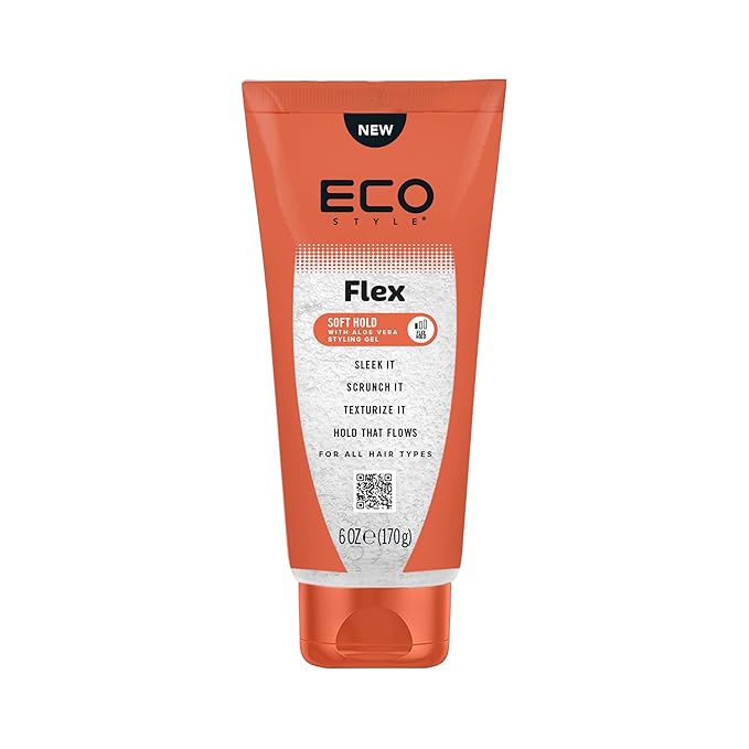 Eco Style Flex Hold Soft Gel with Aloe – Lightweight Alcohol-Free Hair Gel for Shine, Moisture & Control, Defines Curls & Smooths Edges, For All Hair Types, 6 Ounce