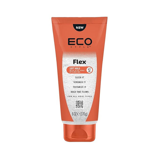 Eco Style Flex Hold Soft Gel with Aloe – Lightweight Alcohol-Free Hair Gel for Shine, Moisture & Control, Defines Curls & Smooths Edges, For All Hair Types, 6 Ounce