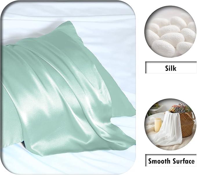 SUATIEN Mulberry Silk Pillow Cases Standard Size Silk Pillowcase for Hair and Skin with Zipper Soft Breathable Smooth Cooling Silk Pillow Case for Sleeping,Gifts for Women (Sage Green,20"X 26",1Pcs)