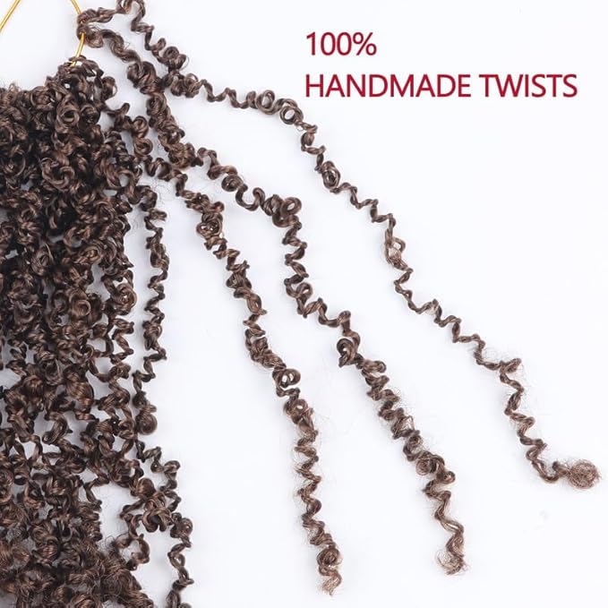 Yanky Twist Crochet Hair, PILLUGER Yaki Twists Hair Micro Spring Twist Braids,9 Packs Pre-looped passion Twist Brown Senegalese With Curls Crochet Synthetic Hair Extensions（8-1B/H/30）