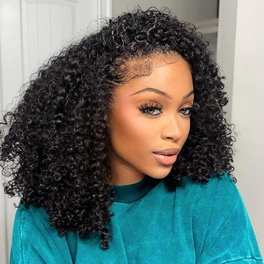 Kinky Curly Half Wig Human Hair 200% Density Wear Go Glueless Wigs 3 In 1 Seamless Flip Wig 20 Inch Half Wigs for Black Women Invisible Hairline Beginner Friendly