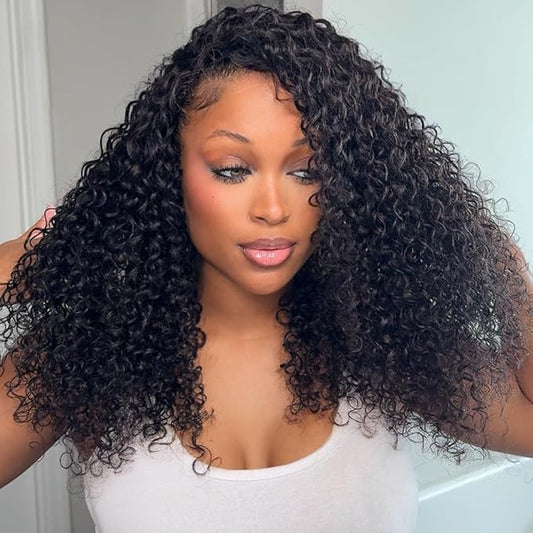 Curly Half Wig Human Hair Water Wave 200% Density Wear Go Glueless Wigs Human Hair Wet and Wavy 3 In 1 Half Wigs for Black Women Drawstring Seamless Flip Headband Wig Beginner Friendly 16 Inch