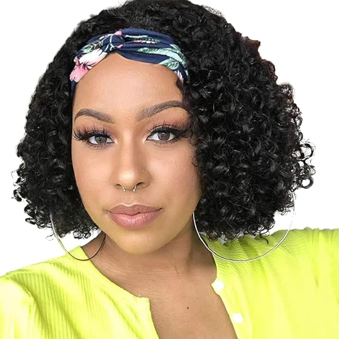 Curly Headband Wig Human Hair 10 Inch Water Wave Headband Wigs for Black Women Human Hair Glueless Brazilian Virgin Deep Wave Human Hair Headband Wig