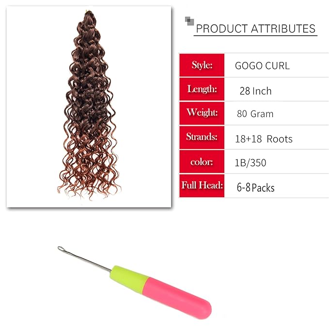 YXCHERISHAIR Curly Crochet Hair GoGo Curl Crochet hair for Women Deep Wave Braiding hair,Synthetic Bohemian Crochet Braid Water Wave Crochet hair Extensions(8Packs, 28Inch,1B/350)