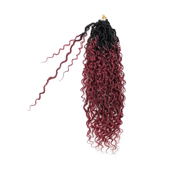 8Packs Goddess Locs Crochet Hair 18Inch Crochet Locs,Burgundy Boho Faux Locs With Curly Ends River Hippie Locs Bohemian Locs Crochet Braids(OTBUG, 18inch(Pack of 8))