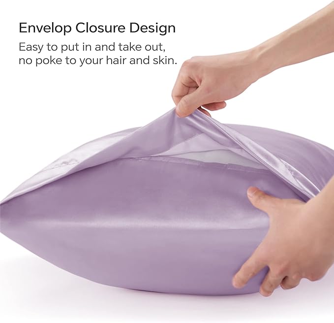 BEDELITE Satin Body Pillow Cover 2 Pack, Super Soft and Cooling Body Pillow Pillowcase for Hair and Skin, Breathable Silky Full Long Pillowcase Cover(20"x54", Lavender)