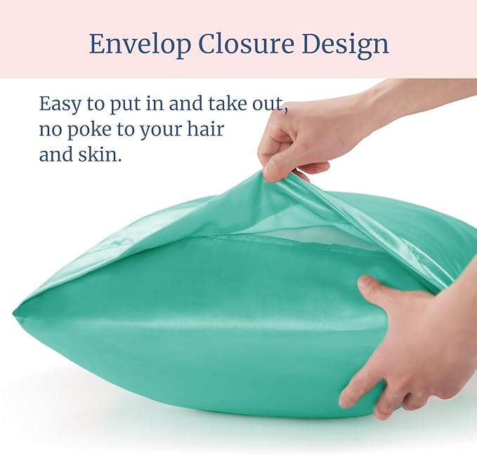 BEDELITE Satin Pillowcase for Hair and Skin, Super Soft and Cooling Similar to Silk Pillow Cases 2 Pack with Envelope Closure, Gift for Women Men(20"x40" King Size, Turquoise)