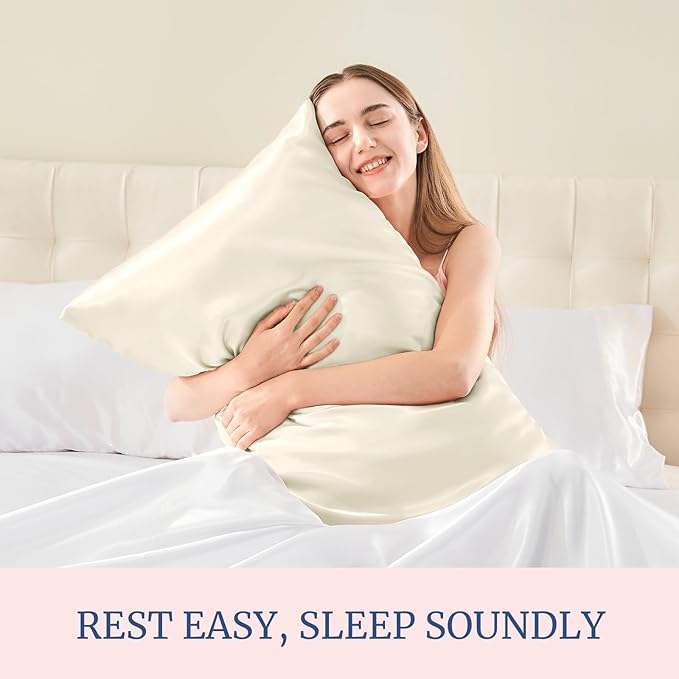 BEDELITE Satin Pillowcase for Hair and Skin, Super Soft Similar to Silk Pillow Cases 4 Pack with Envelope Closure, Cooling Pillowcases for Women Men (20"x30" Queen Size, Beige)