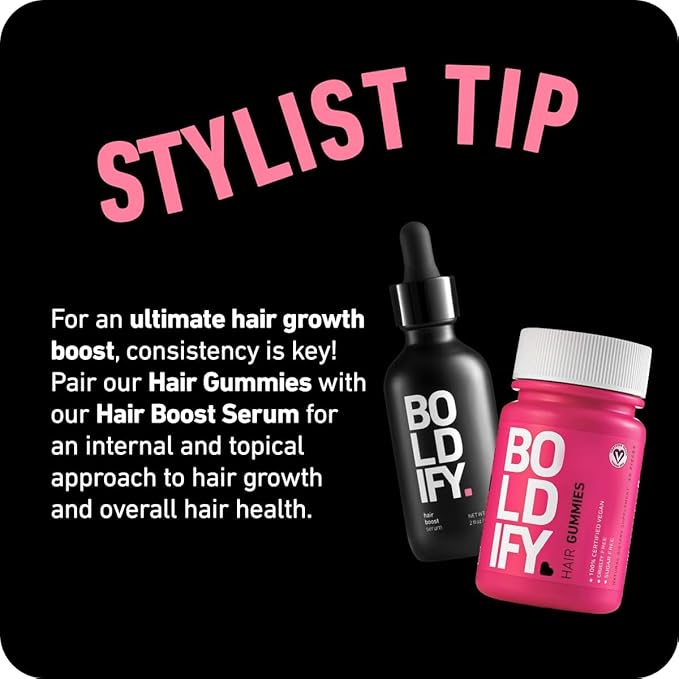Boldify Hair Growth Gummies - Sugar-Free Biotin Gummies - Fast-Acting Vegan Vitamins for Skin, Nails, and Hair - 5000mcg Biotin/Serving, 30-Day Supply - Natural Strawberry Flavor
