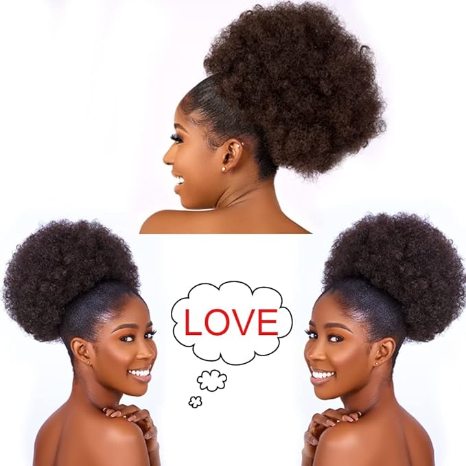 Afro Puff Drawstring Ponytail with Bangs ponytail extension for black women Short Curly Clip in Wrap Updo Hairpiece(4#) (No bangs, 4#)