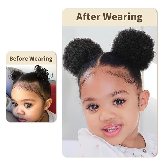 isheeny Medium Curly Ponytail Extension Human Hair Black Drawstring Ponytail 2pcs For School Children, An Innovative Design For African Puffs, Delicate And Cute Loose Kinky Curls Hairpiece